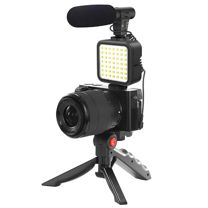 Platinet Kit Vlogging Complet avec Trépied / Micro / Projecteur LED Portable Noir
