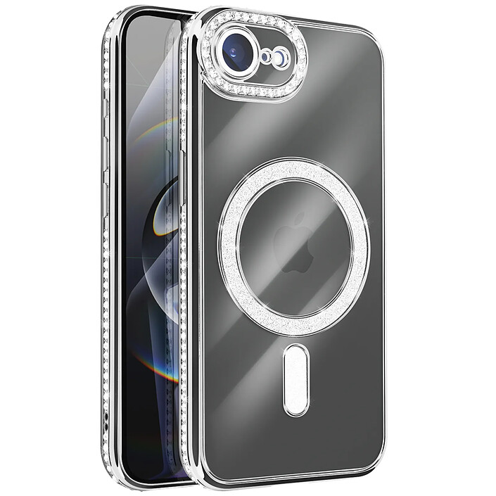 Avizar Coque pour iPhone 16e Compatible MagSafe avec Contour Strassé Argent