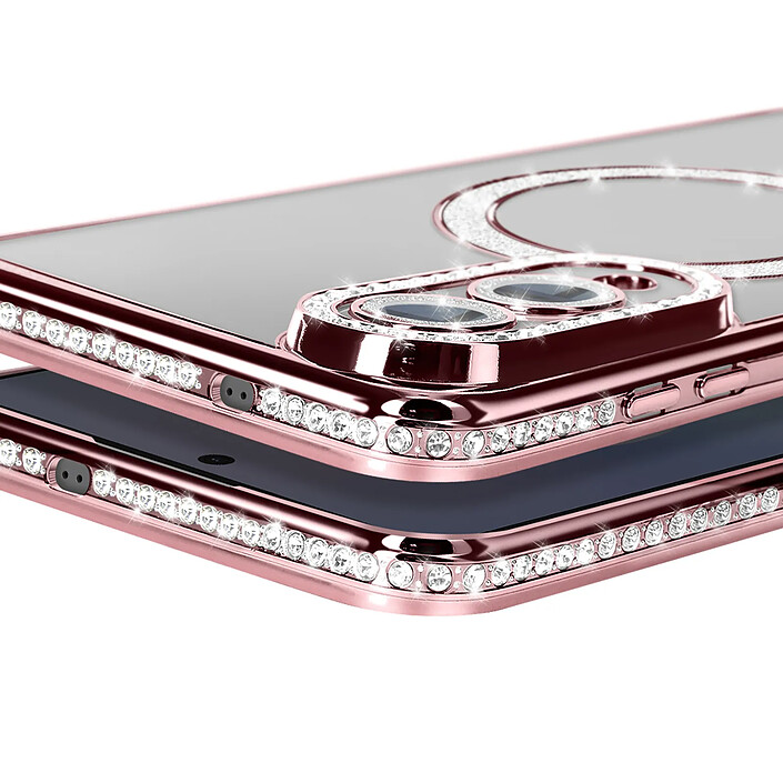 Avis Avizar Coque pour Galaxy S25 Edge Compatible MagSafe avec Contour Strassé Rose champagne