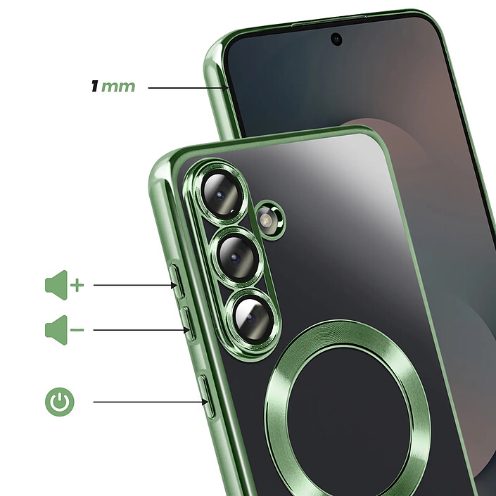 Acheter Avizar Coque pour Galaxy S25 FE MagSafe Souple Antichocs avec Contour Chromé Vert