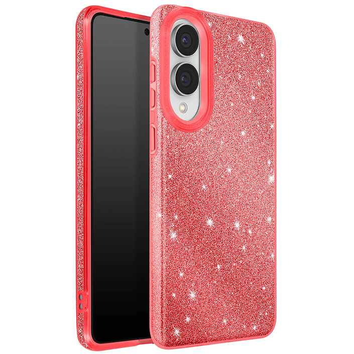 Avizar Coque pour Galaxy S25 Edge Conception Bi-Matière et Finition Pailletée Rouge