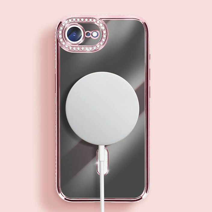 Avizar Coque pour iPhone 16e Compatible MagSafe avec Contour Strassé Rose pas cher