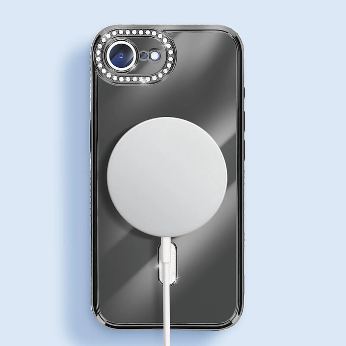Avizar Coque pour iPhone 16e Compatible MagSafe avec Contour Strassé Noir pas cher