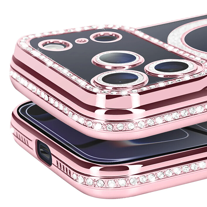 Avis Avizar Coque pour iPhone 17 Pro Compatible MagSafe avec Contour Strassé Rose champagne