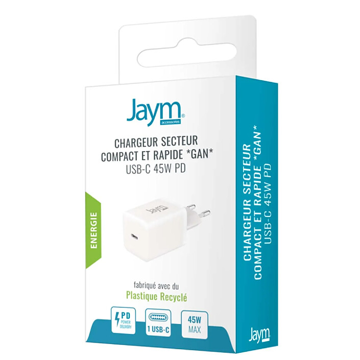 Jaym Chargeur Secteur USB-C 45W Power Delivery Ultra-Compact GaN Blanc pas cher