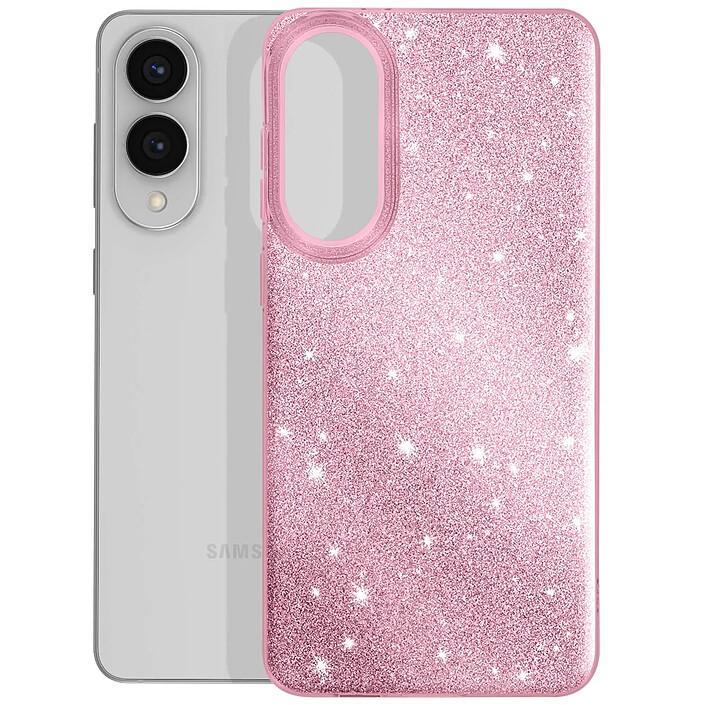 Avizar Coque pour Galaxy S25 Edge Conception Bi-Matière et Finition Pailletée Rose pas cher
