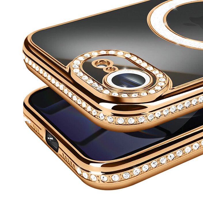 Avis Avizar Coque pour iPhone 16e Compatible MagSafe avec Contour Strassé Dorée