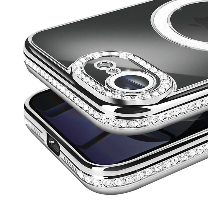 Avis Avizar Coque pour iPhone 16e Compatible MagSafe avec Contour Strassé Argent