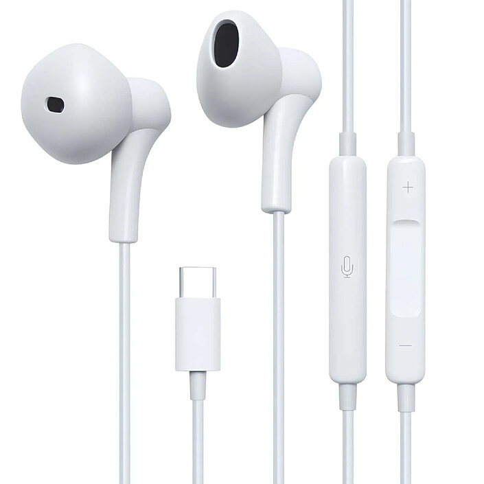 Jaym Écouteurs Filaires USB-C avec Micro et Télécommande 3 Boutons Blanc