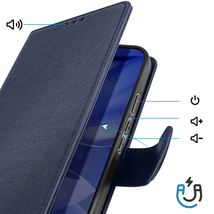 Avis Avizar Étui Portefeuille pour Google Pixel 9a Série Chesterfield Grainé Fonction Stand Bleu nuit