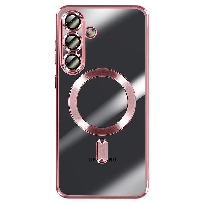 Avizar Coque pour Galaxy S25 FE MagSafe Souple Antichocs avec Contour Chromé Rose