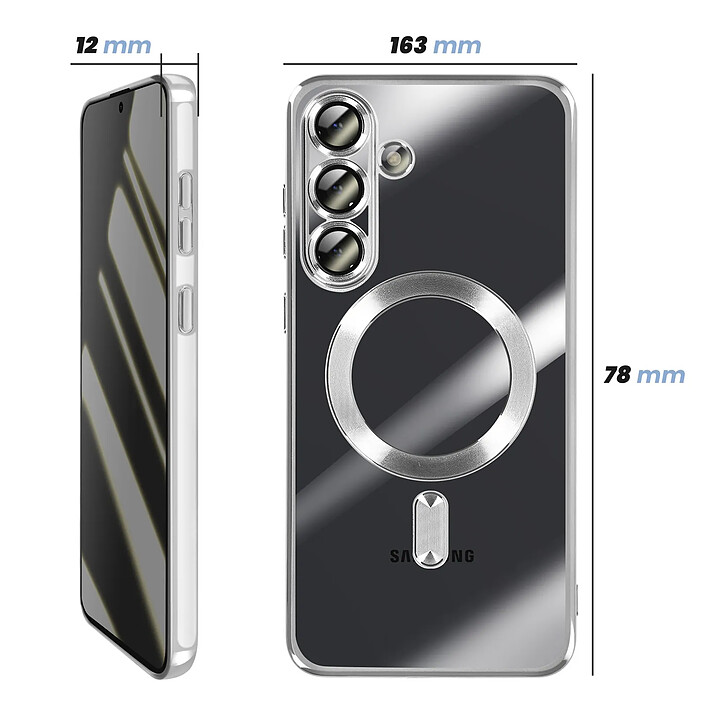 Avis Avizar Coque pour Galaxy S25 FE MagSafe Souple Antichocs avec Contour Chromé Argent