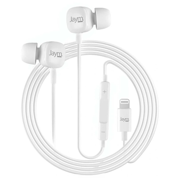 Jaym Écouteurs Filaires Intra-auriculaires Lightning MFI avec Micro et Télécommande Blanc