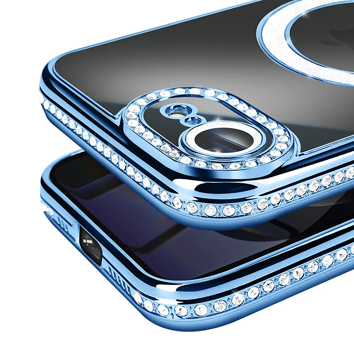 Avis Avizar Coque pour iPhone 16e Compatible MagSafe avec Contour Strassé Bleu