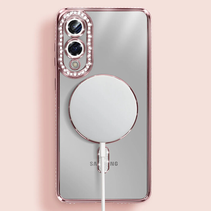 Avizar Coque pour Galaxy S25 Edge Compatible MagSafe avec Contour Strassé Rose champagne pas cher