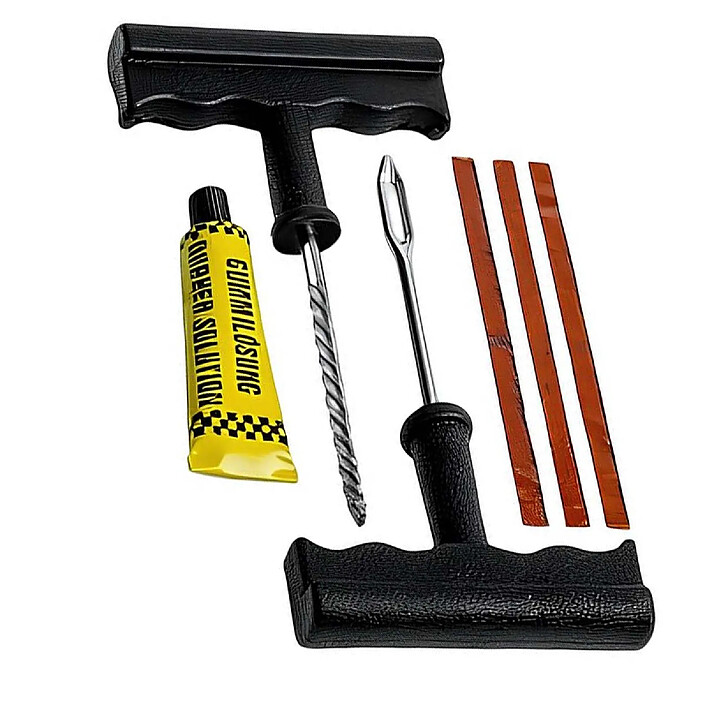 Avizar Kit de Réparation de Pneu Tubeless avec Outils Manuels et Mèches d'Étanchéité Noir / Argent pas cher
