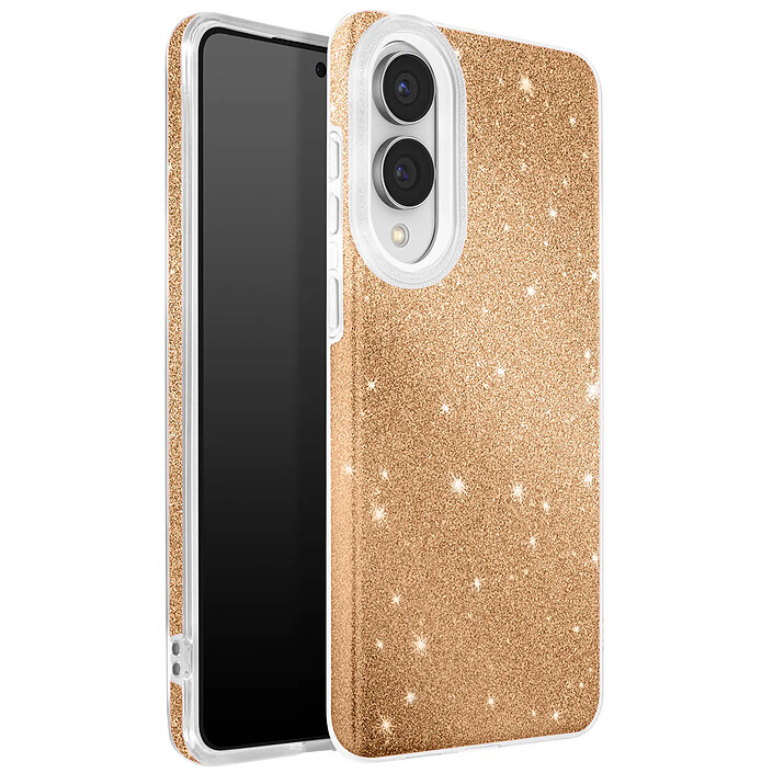Avizar Coque pour Galaxy S25 Edge Conception Bi-Matière et Finition Pailletée Dorée