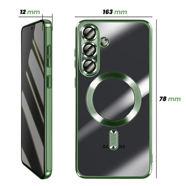 Avis Avizar Coque pour Galaxy S25 FE MagSafe Souple Antichocs avec Contour Chromé Vert