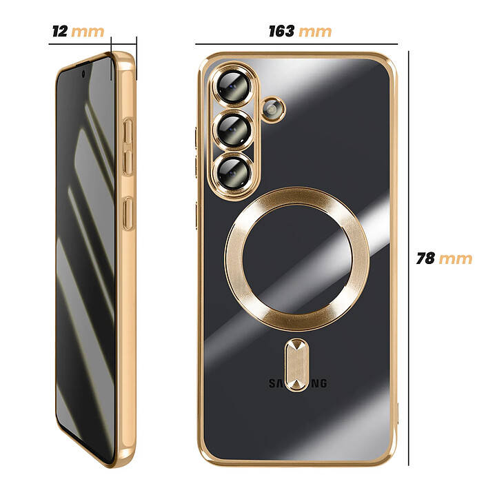 Avis Avizar Coque pour Galaxy S25 FE MagSafe Souple Antichocs avec Contour Chromé Dorée