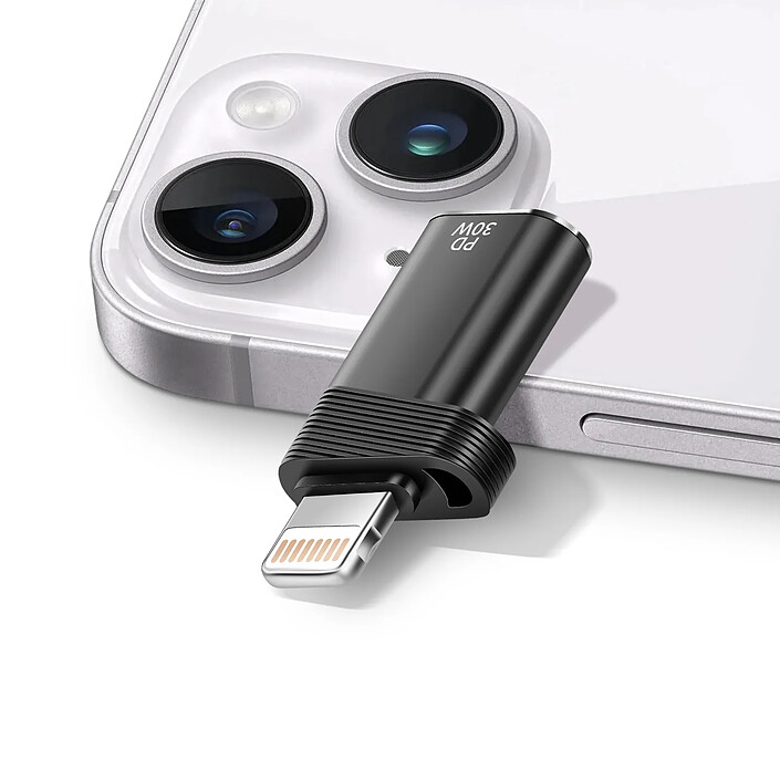 LinQ Adaptateur USB-C vers Lightning Charge Rapide 30W PD et Transfert 480Mbps Noir pas cher