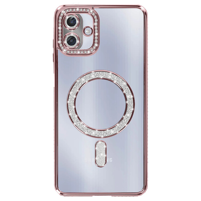 Avizar Coque pour Galaxy A07 Compatible MagSafe avec Contour Strassé Rose