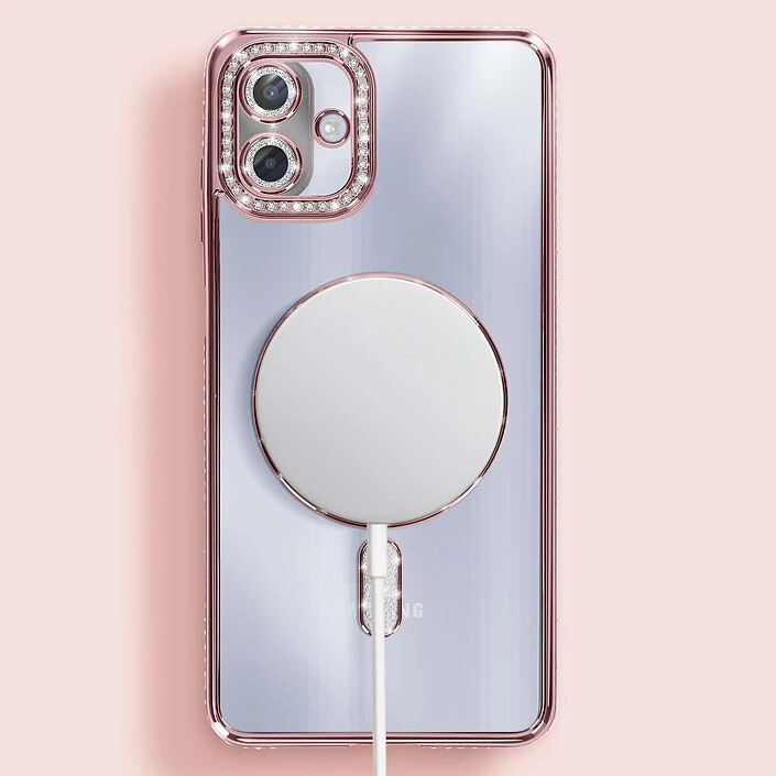 Avizar Coque pour Galaxy A07 Compatible MagSafe avec Contour Strassé Rose pas cher