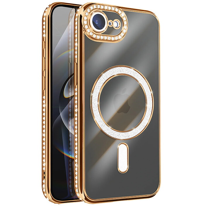 Avizar Coque pour iPhone 16e Compatible MagSafe avec Contour Strassé Dorée
