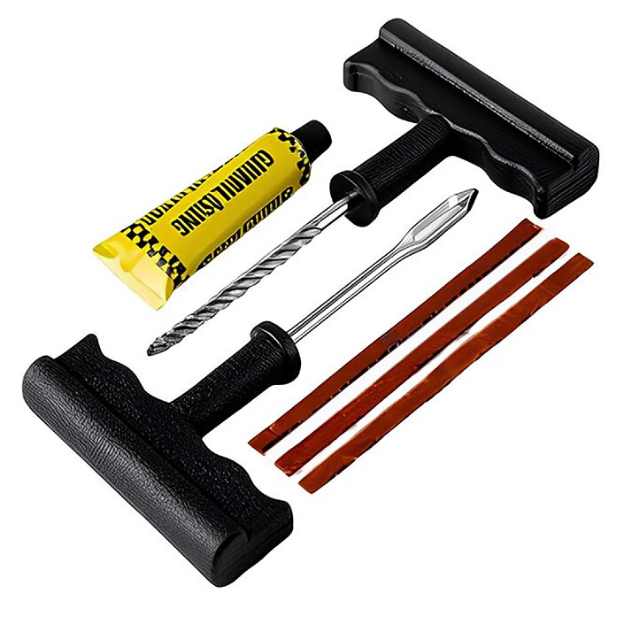 Avizar Kit de Réparation de Pneu Tubeless avec Outils Manuels et Mèches d'Étanchéité Noir / Argent
