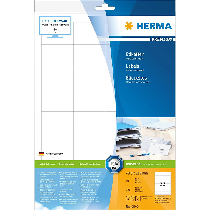 HERMA Etiquettes PREMIUM sur 10 Feuilles A4 210 x 148 mm, blanc