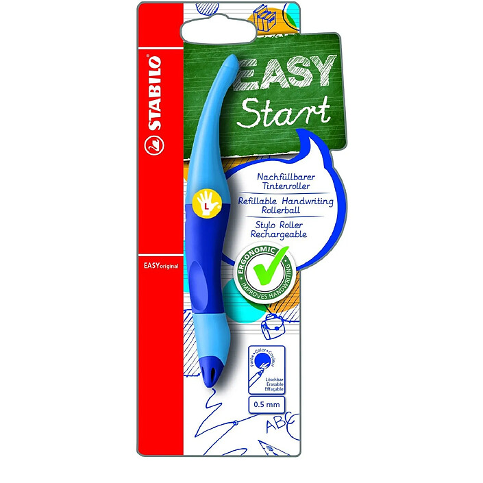 STABILO Roller Ergonomique EASYoriginal 0,5 mm bleu Gaucher + 1 recharge x 3