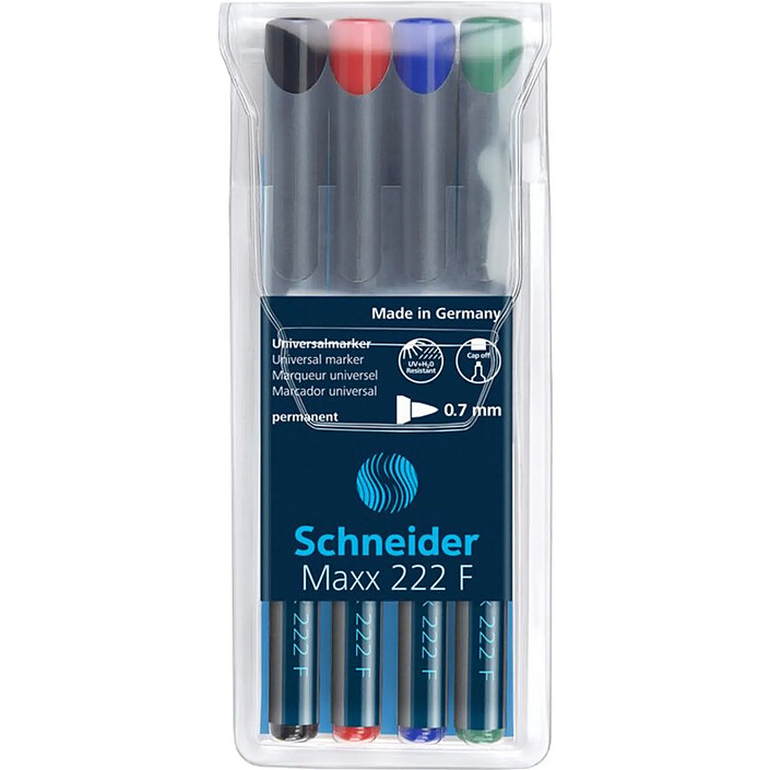 SCHNEIDER Marqueur universel Maxx 222 Pointe Fine Permanent Pochette 4 assorti