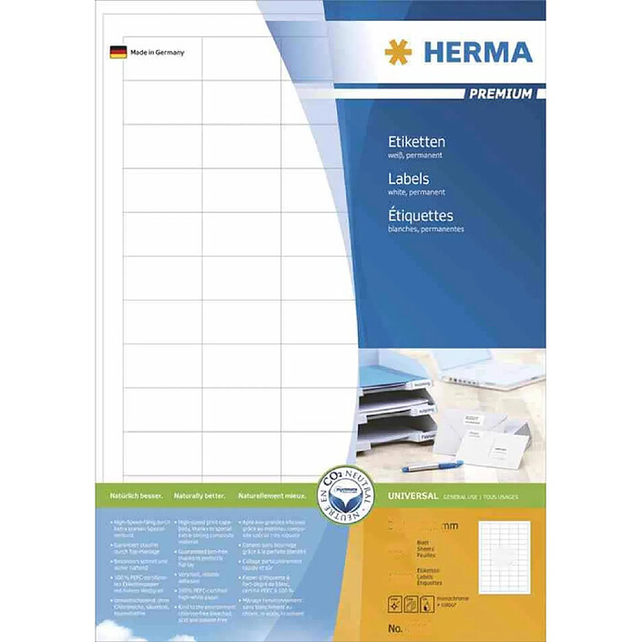 HERMA Etiquettes PREMIUM sur 200 Feuilles A4, 105 x 74 mm, blanc