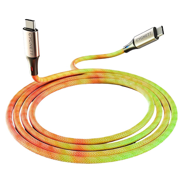 CYGNETT Câble USB-C lumineux 1,2m pour charge rapide 60W et transfert 480 Mbps Multicolore