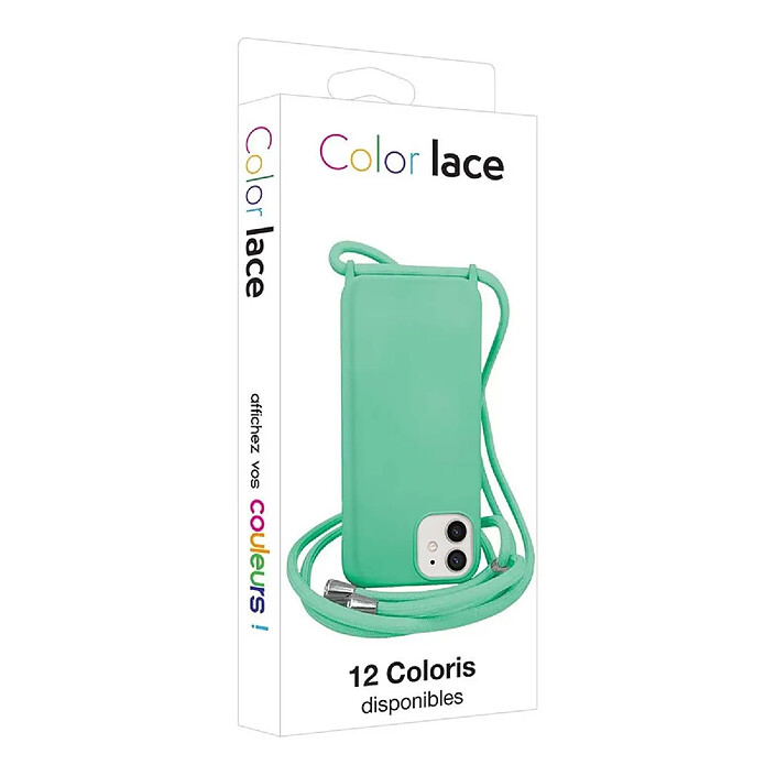 Moxie Coque pour iPhone 12 / 12 Pro en TPU Premium Color Lace avec Cordon Tour de Cou Turquoise pas cher