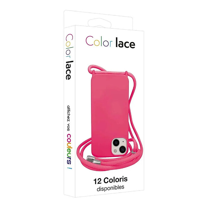 Moxie Coque pour iPhone 13 en TPU Premium Color Lace avec Cordon Tour de Cou Fuchsia pas cher