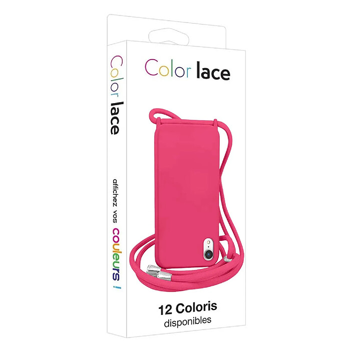 Moxie Coque pour iPhone XR en TPU Premium Color Lace avec Cordon Tour de Cou Fuchsia pas cher