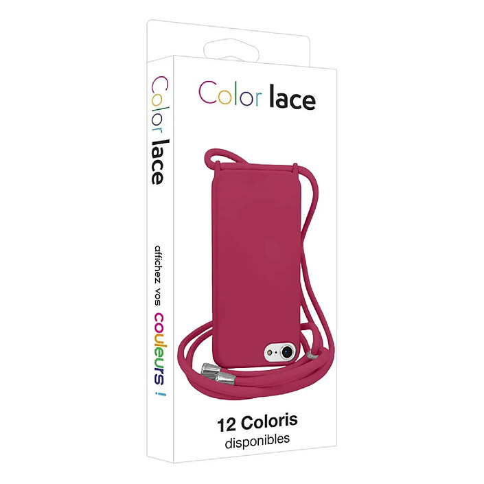 Moxie Coque pour iPhone 7 / 8 en TPU Premium Color Lace avec Cordon Tour de Cou Bordeaux pas cher