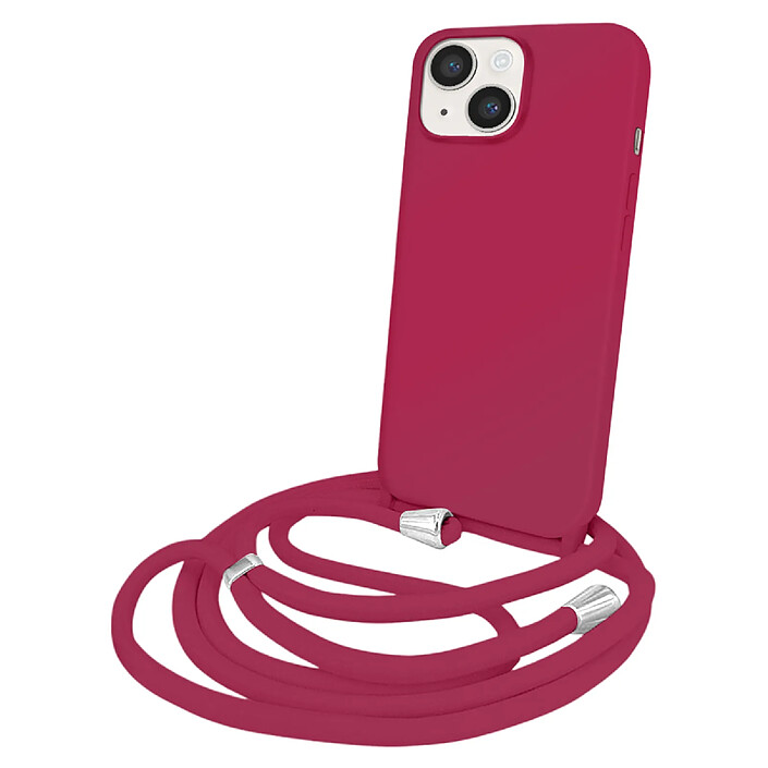 Moxie Coque pour iPhone 14 en TPU Premium Color Lace avec Cordon Tour de Cou Bordeaux
