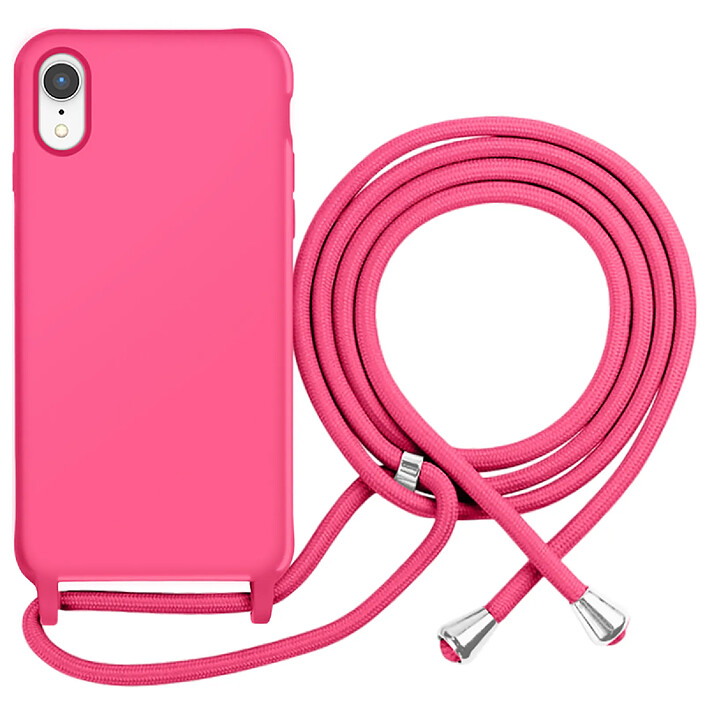 Moxie Coque pour iPhone XR en TPU Premium Color Lace avec Cordon Tour de Cou Fuchsia