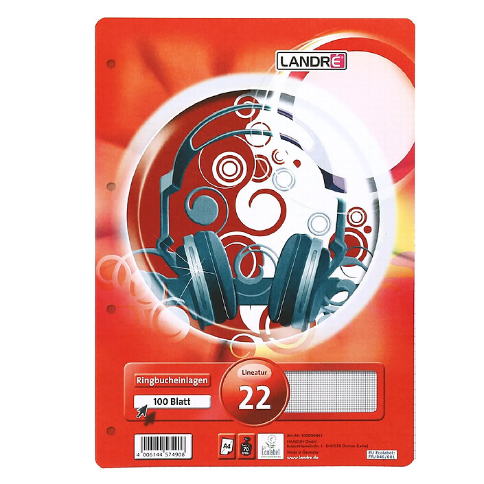 LANDRÉ Paquet de 100 Feuillets mobiles PRO TERRA 70g A4 Quadrillé perforé