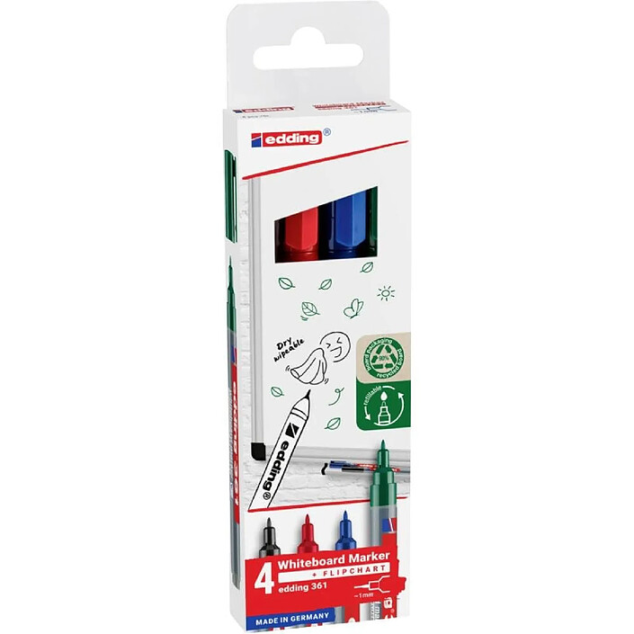 EDDING Pochette marqueur e-361 FSC 4 couleurs - noir, rouge, bleu et vert