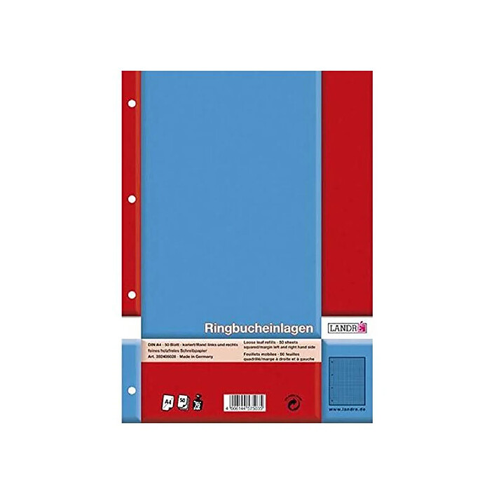 LANDRÉ Paquet de 50 Feuillets mobiles PRO TERRA 70g A4 Quadrillé perforé 2 marges