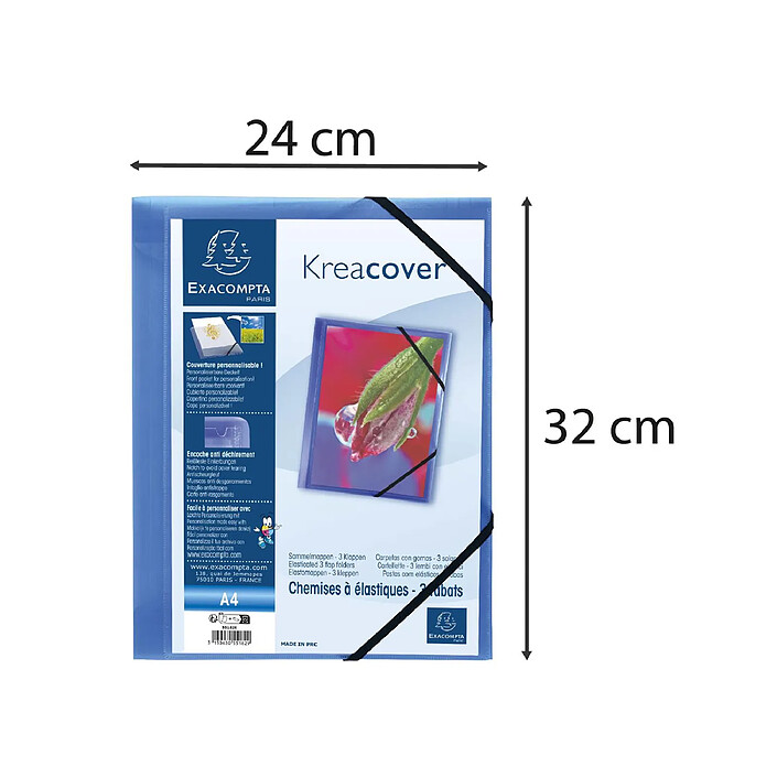 Avis EXACOMPTA Chemise à élastiques 3 rabats polypropylène translucide Krea Cover - A4 - Bleu x 5