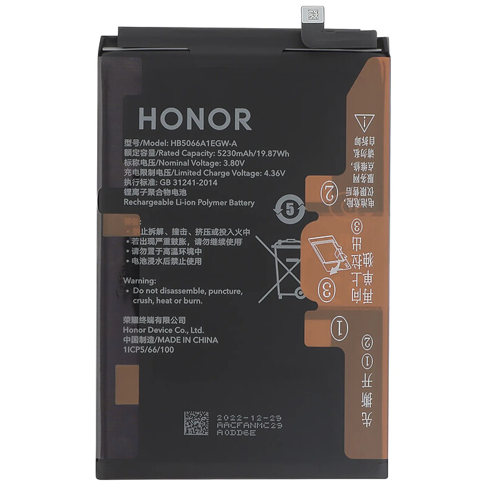Honor Batterie Originale pour Smartphone Honor X7a Li-polymère 5230mAh 3.8V Noir
