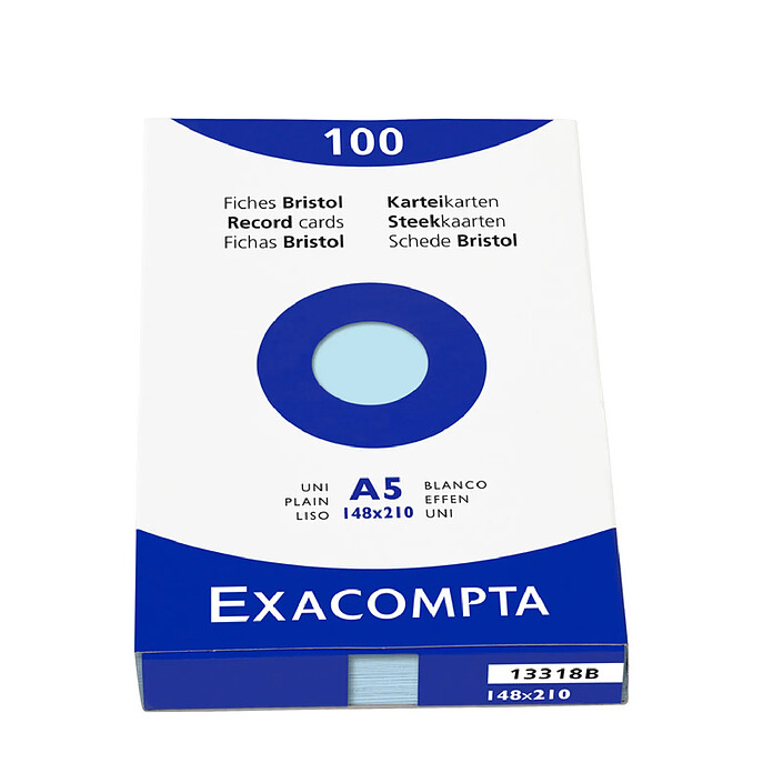 EXACOMPTA Étui de 100 fiches bristol uni non perforé 148x210mm Azur x 10