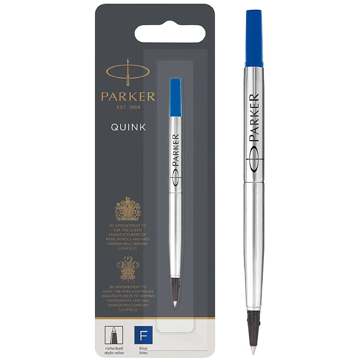 PARKER Recharge pour roller pointe fine encre bleue. En blister.