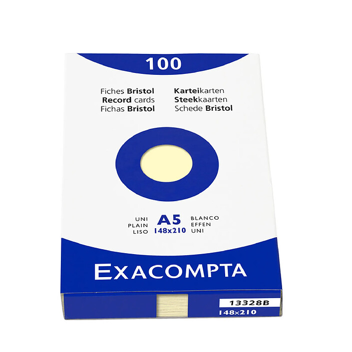 EXACOMPTA Étui de 100 fiches bristol uni non perforé 148x210mm Jaune x 10
