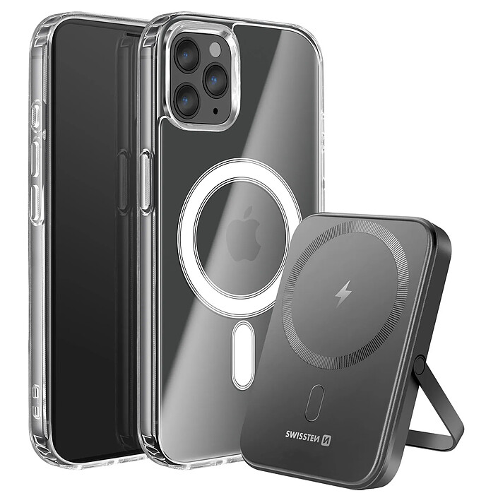 Swissten Pack MagSafe iPhone 11 Pro Max avec Coque Bi-matière et Powerbank 5000 mAh Transparent