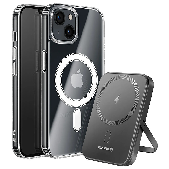 Swissten Pack MagSafe pour iPhone 13 avec Coque Bi-matière et Powerbank 5000 mAh Transparent