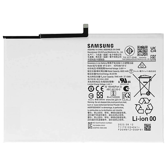Samsung Batterie de Remplacement pour Galaxy Tab A9 Plus Li-ion 7040mAh Service Pack Blanc